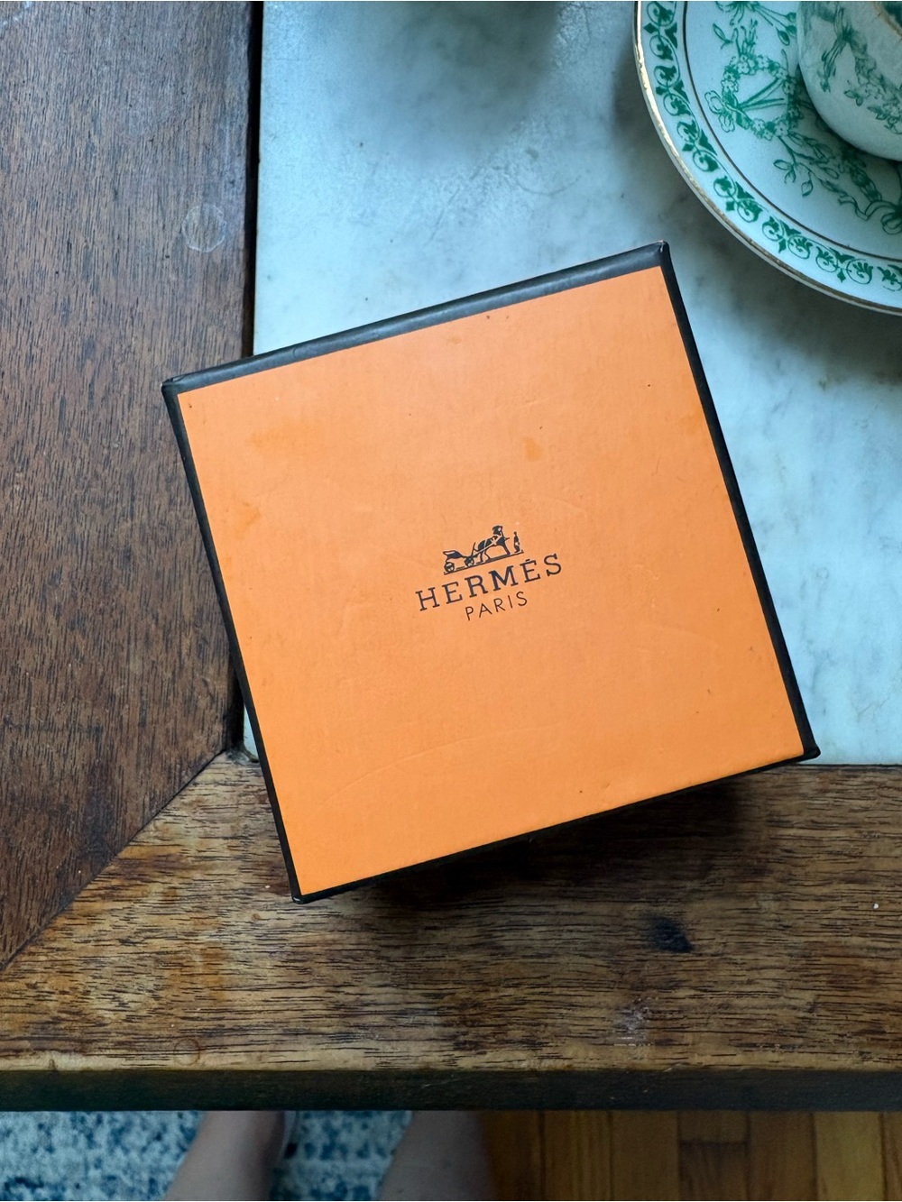 Hermès Orange Square Gift Box with Black Trim